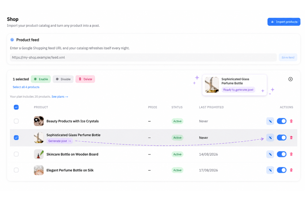 Importul unui catalog de produse în Plansy dintr-un fișier sau feed Google Shopping